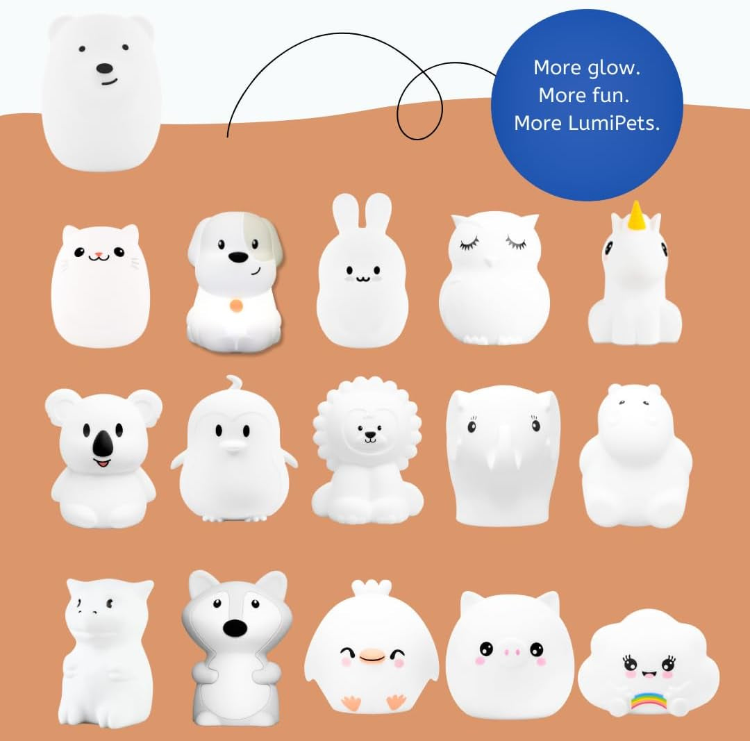 Lumipet Bear Jumbo Kids Night Light, Cute Nursery Light for Baby, Toddler, Silicone LED Lamp, Remote Operated, USB Rechargeable Battery, 9 Available Colors, Timer Auto Shutoff