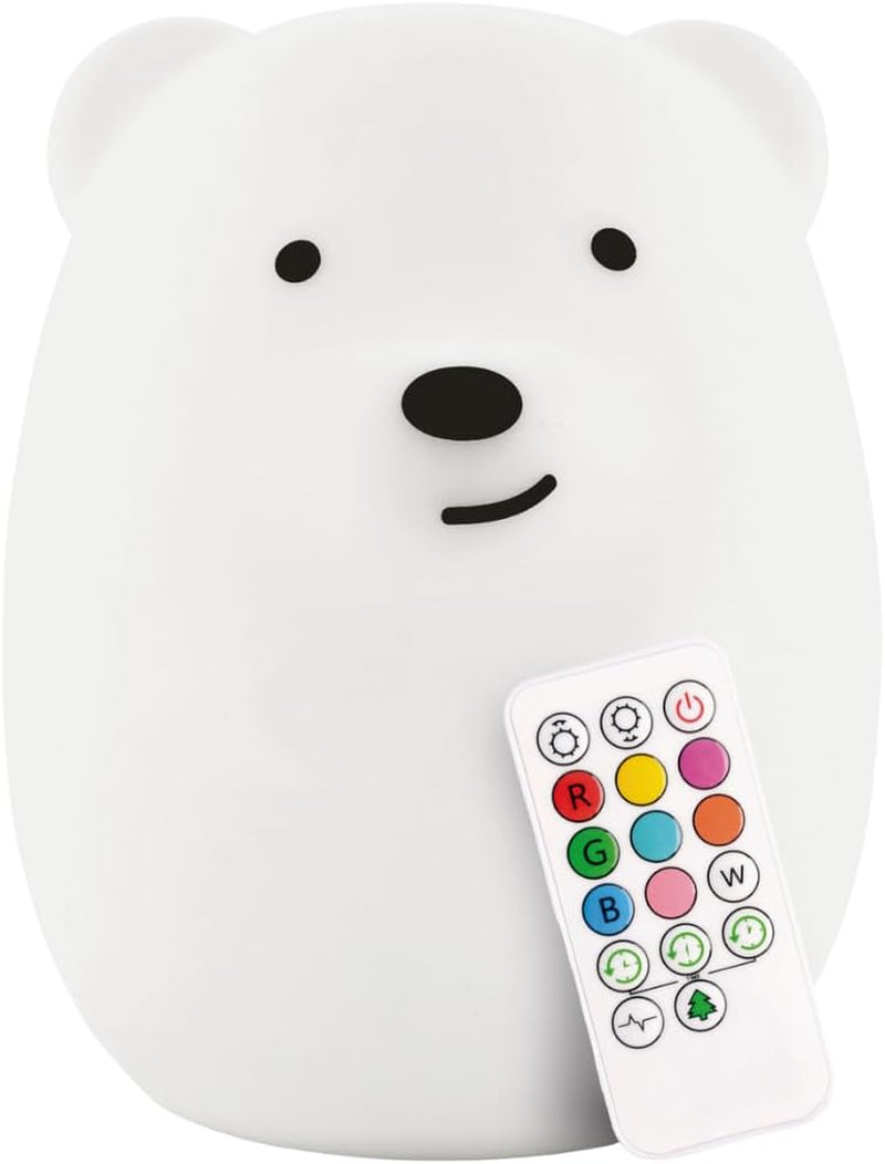 Lumipet Bear Jumbo Kids Night Light, Cute Nursery Light for Baby, Toddler, Silicone LED Lamp, Remote Operated, USB Rechargeable Battery, 9 Available Colors, Timer Auto Shutoff