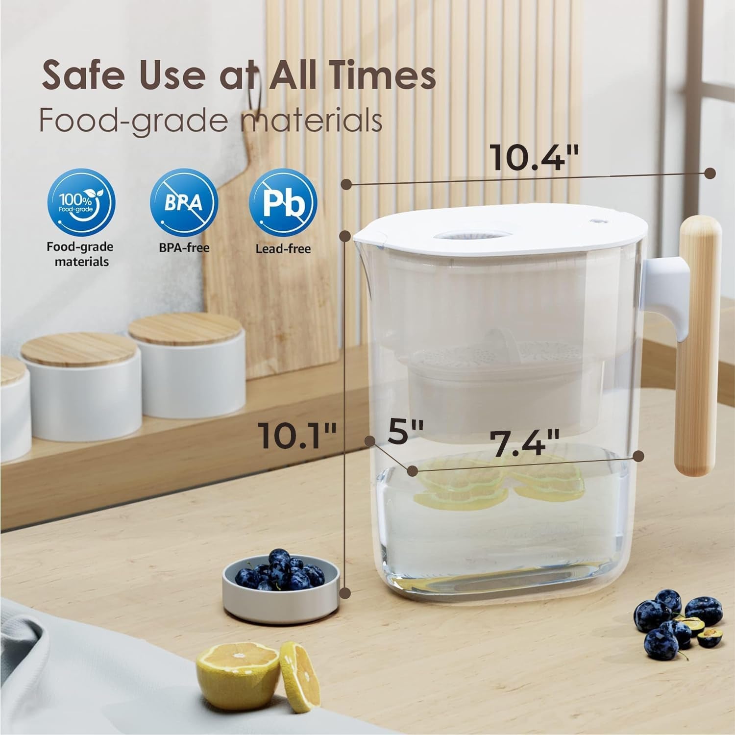 200-Gallon Long-Life Chubby 10-Cup Water Filter Pitcher with 1 Filter, NSF Certified, 5X Times Lifetime, Reduces PFAS, PFOA/PFOS, Chlorine, BPA Free, Clear