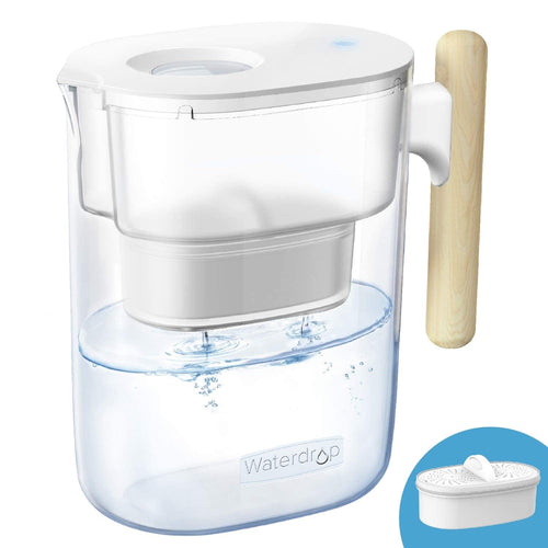 200-Gallon Long-Life Chubby 10-Cup Water Filter Pitcher with 1 Filter, NSF Certified, 5X Times Lifetime, Reduces PFAS, PFOA/PFOS, Chlorine, BPA Free, Clear