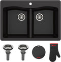 Forteza 33" Drop-In/Undermount Granite 50/50 Double Bowl Kitchen Sink - Black (KGD-52BLACK)