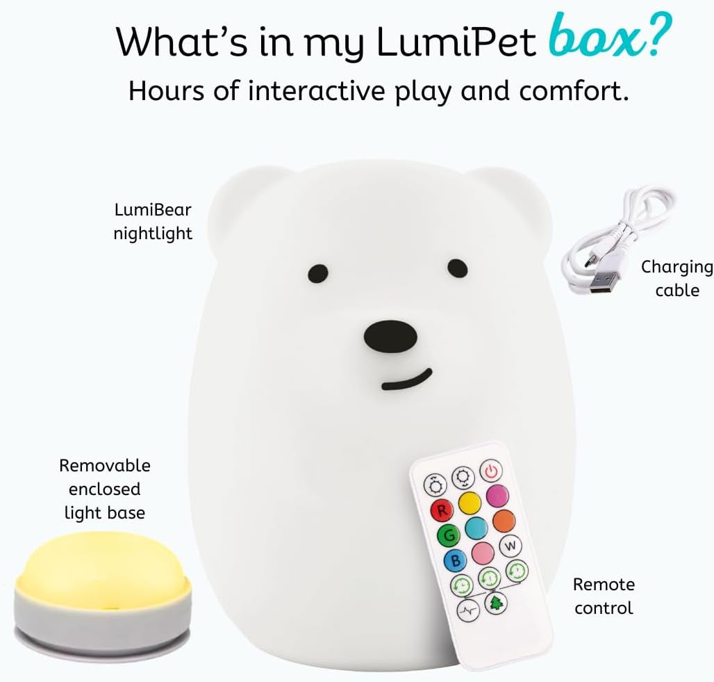 Lumipet Bear Jumbo Kids Night Light, Cute Nursery Light for Baby, Toddler, Silicone LED Lamp, Remote Operated, USB Rechargeable Battery, 9 Available Colors, Timer Auto Shutoff